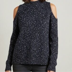 Rebecca Taylor Navy, black, white Raglan Cold Shoulder Boucle Sweater Medium